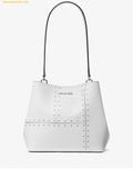  Túi Đeo Vai Michael Kors Pratt Medium Studded Patchwork and Signature Logo Shoulder Bag - Trắng 