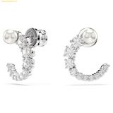  Khuyên Tai, Bông Tai Swarovski Matrix hoop earrings Crystal pearl, Round cut, White, Rhodium plated - 5692260 