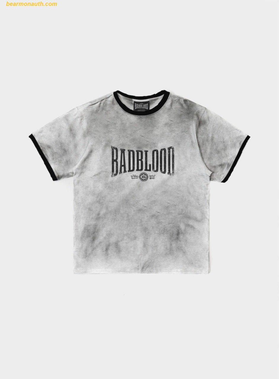 【BADBLOOD】Curved Logo Dusty Ringer T-Shirt ★男女共用★ Áo Bad Blood Curved Logo Dusty Ringer T-Shirt - White w