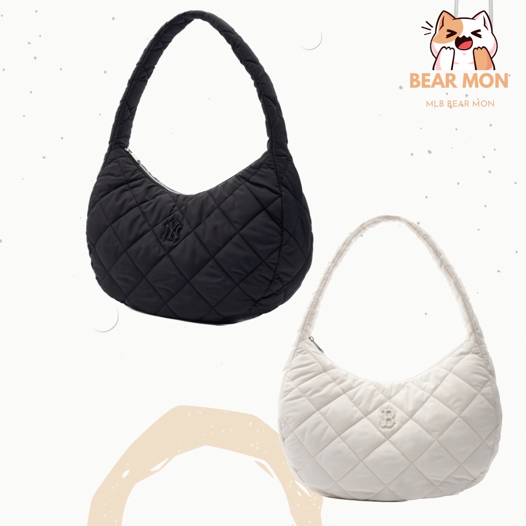 ★MLB Korea★ Quilted Hobo Bag Large BOS PtnCream 3ABQL0936- MLB Korea QUILTED HOBO BAG LARGE ラージ ホーボーバッグ