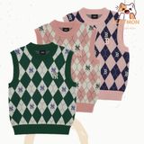  Áo Gile MLB Women's Argyle Monogram Vest New York Yankees Boston Red Sox 3Fkpm0334 màu xanh hồng 