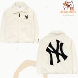  Áo Khoác Lông MLB Basic Stand Neck Mega Logo Soft Dumble Fleece Jumper New York Yankees 3AJPF3016-50IVS  Màu Trắng 