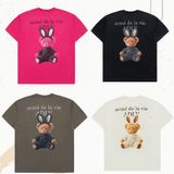  Áo Phông ADLV Rabbit Bear Doll Logo Short Sleeve T-Shirt Gấu Nâu Đeo Tai Thỏ Màu Trắng Nâu Đen Hồng 