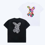 Áo Phông ADLV Bear Doll Fuzzy Rabbit Short Sleeve T-Shirt Hình Thỏ Bông Màu Đen Và Trắng 