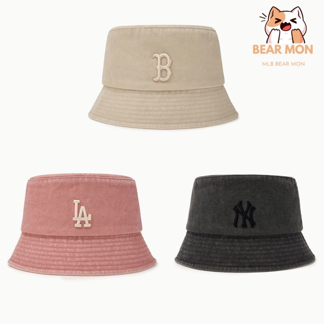 ■MLB Korea■ Basic Bucket Hat Drop Fit NY DGrey 3AHT8804N-5 ☆MLB☆Basic Bucket Hat Drop Fit (MLB Korea/ハット