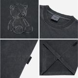  Áo ADLV Bear Applique Pigment Washing Short Sleeve T-Shirt Thêu Gấu Màu Đen Than Trắng kem 