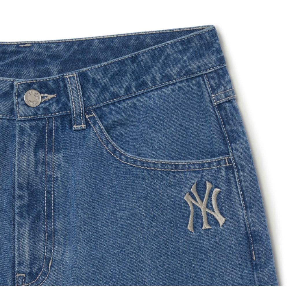 【MLB】 Women's Varsity Logo Wide Denim Pants Quần Jean MLB Women's Mega Logo Embroidered Wide Denim Pants