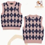 Áo Gile MLB Women's Argyle Monogram Vest New York Yankees Boston Red Sox 3Fkpm0334 màu xanh hồng 