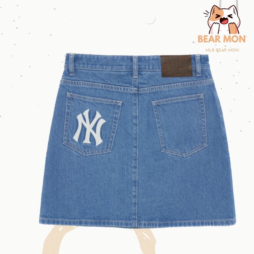 [MLB] Varsity Logo Denim Skirt ★すぐ品切れ★ Chân Váy Denim MLB Women's Curlsive Logo Denim Skirt New