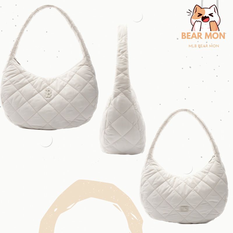 ★MLB Korea★ Quilted Hobo Bag Large BOS PtnCream 3ABQL0936- MLB Korea QUILTED HOBO BAG LARGE ラージ ホーボーバッグ