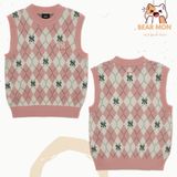  Áo Gile MLB Women's Argyle Monogram Vest New York Yankees Boston Red Sox 3Fkpm0334 màu xanh hồng 