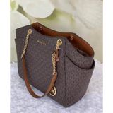  Túi Tote Michael Kors MK Jet Set Large Signature Logo Shoulder Bag Màu Nâu Logo 