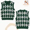  Áo Gile MLB Women's Argyle Monogram Vest New York Yankees Boston Red Sox 3Fkpm0334 màu xanh hồng 