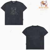  Áo ADLV Bear Applique Pigment Washing Short Sleeve T-Shirt Thêu Gấu Màu Đen Than Trắng kem 