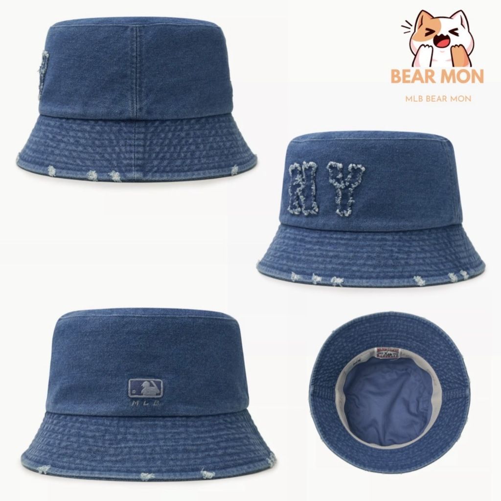 ★MLB Korea★ Basic Coopers Denim Bucket Hat NY LBlue 3AHTDS Mũ MLB Basic Coopers Denim Bucket Hat New York Yankees Denim