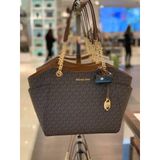  Túi Tote Michael Kors MK Jet Set Large Signature Logo Shoulder Bag Màu Nâu Logo 