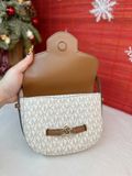  Túi Đeo Chéo Michael Kors MK Reed Small Leather Crossbody Bag Màu Trắng Logo Nắp Nâu 