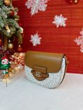  Túi Đeo Chéo Michael Kors MK Reed Small Leather Crossbody Bag Màu Trắng Logo Nắp Nâu 