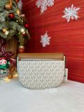  Túi Đeo Chéo Michael Kors MK Reed Small Leather Crossbody Bag Màu Trắng Logo Nắp Nâu 