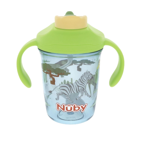  Nuby Bình tập uống bằng nhựa cho bé có ống hút và 2 tay cầm, dung tích 240ml 