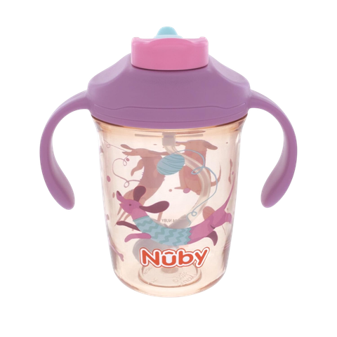  Nuby Bình tập uống bằng nhựa cho bé có ống hút và 2 tay cầm, dung tích 240ml 