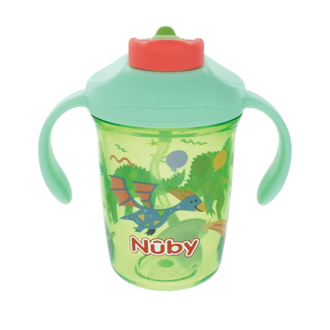  Nuby Bình tập uống bằng nhựa cho bé có ống hút và 2 tay cầm, dung tích 240ml 