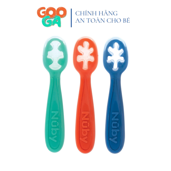  Nuby Bộ 3 chiếc thìa ăn dặm bằng silicone cho bé 