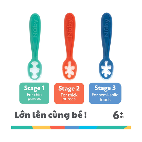  Nuby Bộ 3 chiếc thìa ăn dặm bằng silicone cho bé 