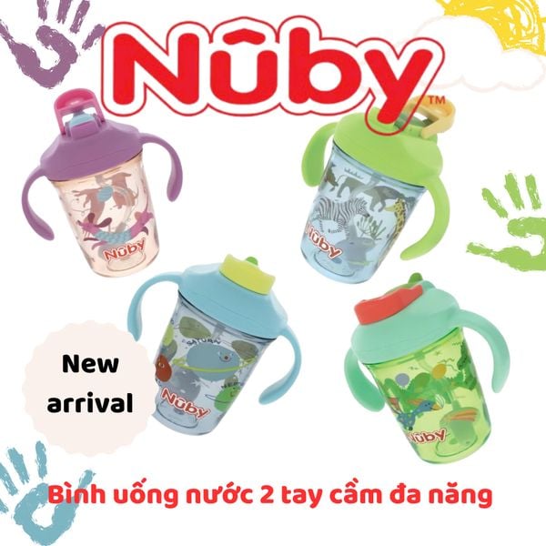  Nuby Bình tập uống bằng nhựa cho bé có ống hút và 2 tay cầm, dung tích 240ml 