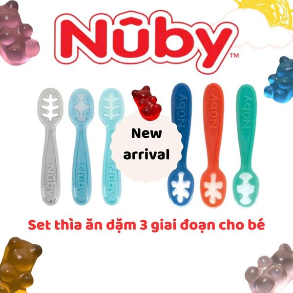  Nuby Bộ 3 chiếc thìa ăn dặm bằng silicone cho bé 