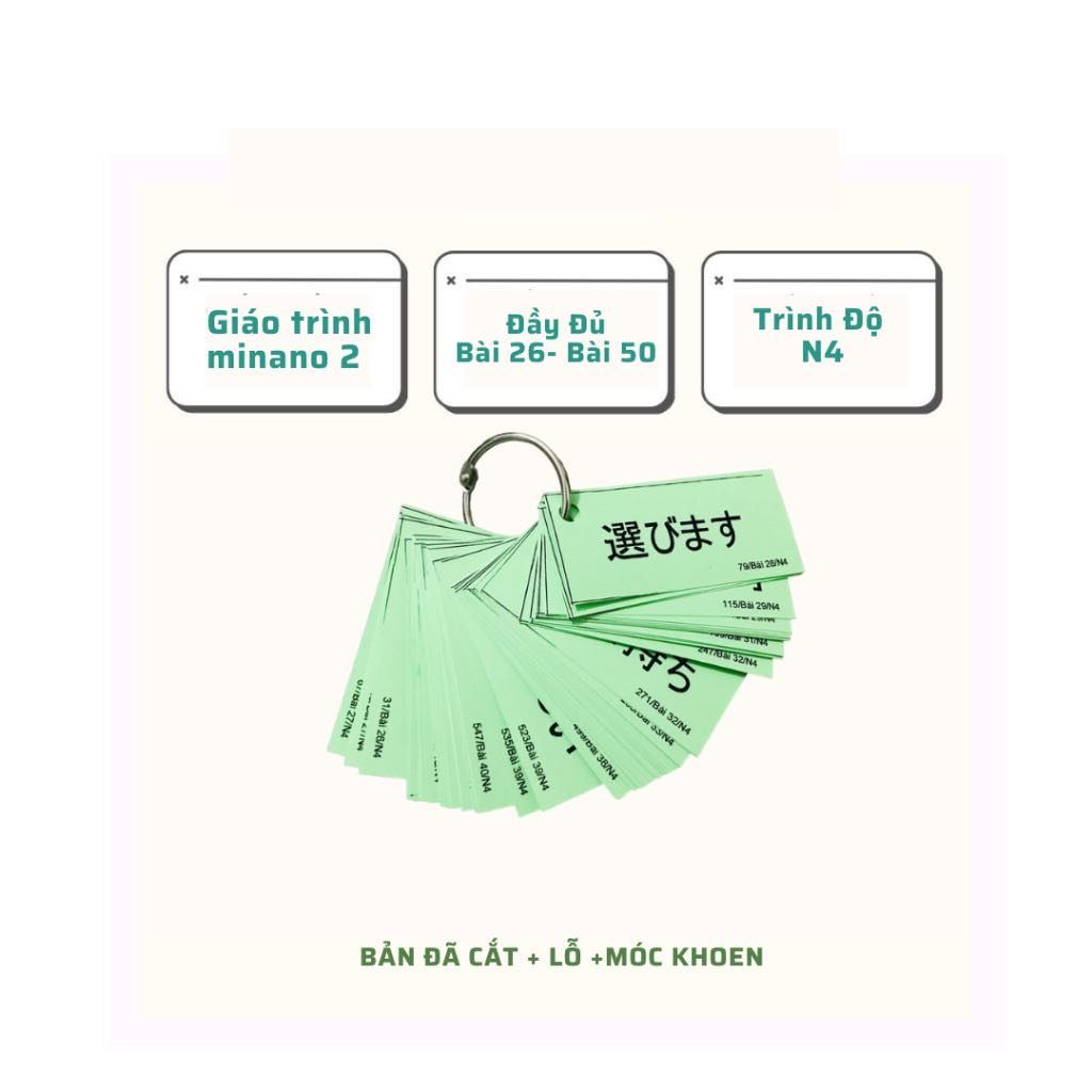 Túi Thẻ flashcard Học Kanji - Từ Vựng N4 (Bài 26-50)