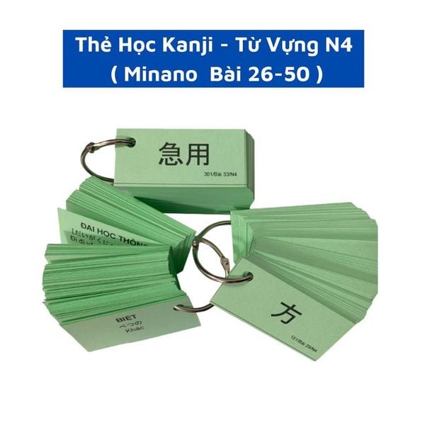 Túi Thẻ flashcard Học Kanji - Từ Vựng N4 (Bài 26-50)