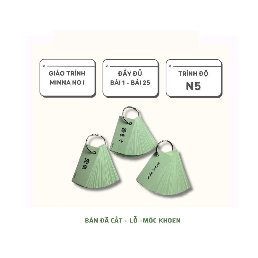 Túi Thẻ flashcard Học Kanji - Từ Vựng N5 (Bài 1 - 25)