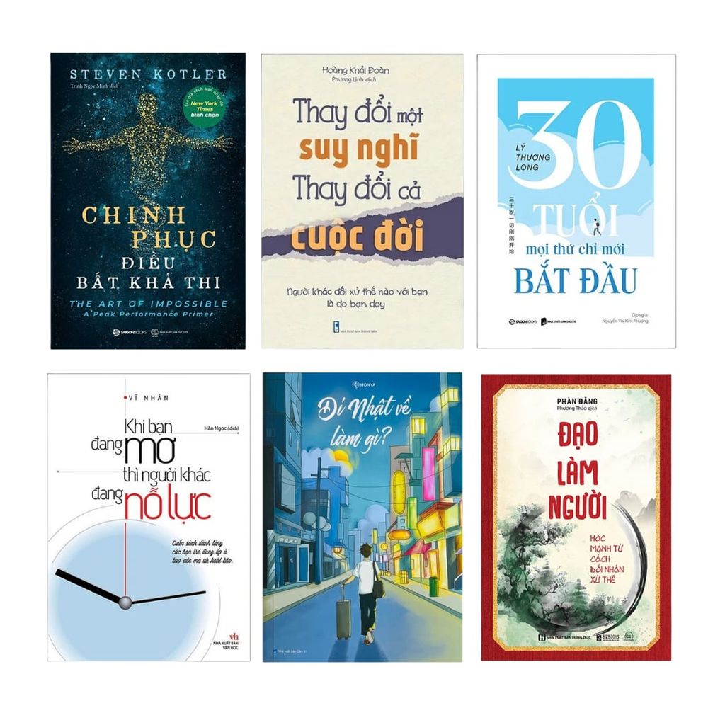 Combo sách: 30 Tuổi-Mọi Thứ Chỉ Mới Bắt Đầu + Đi Nhật Về Làm Gì + Đạo Làm Người: Học Mạnh Tử Cách Đối Nhân Xử Thế + Khi Bạn Đang Mơ Thì Người Khác Đang Nỗ Lực + Chinh Phục Điều Bất Khả Thi + Thay Đổi Một Suy Nghĩ Thay Đổi Cả Cuộc Đời