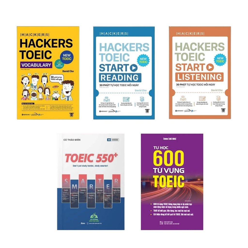 Combo sách: Hacker Toeic (Bộ 3 Tập) + Tự Học 600 Từ Vựng Toeic + Toeic 550 + Sách luyện toeic 2 kỹ năng reading & listening 2024