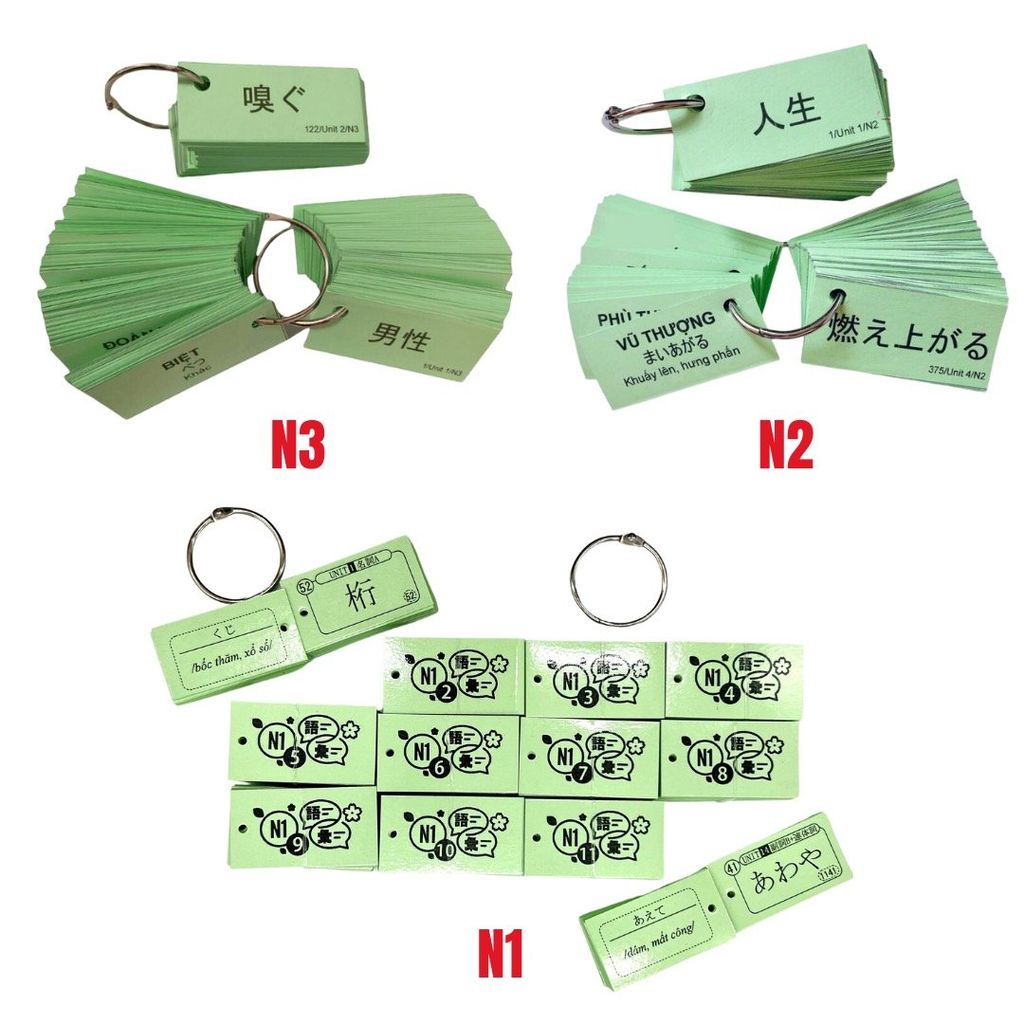 Combo thẻ Flashcard Mimikara Oboeru Từ Vựng N3 - N1(ép plastic)