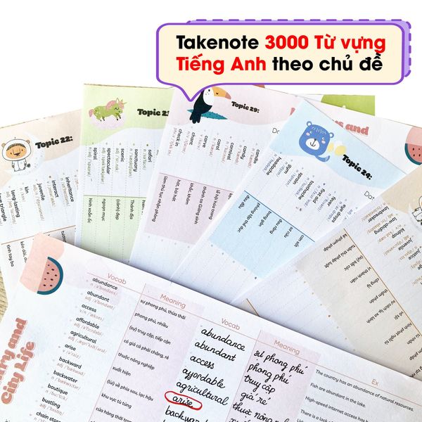 Set 150 tờ TAKENOTE 3000 từ vựng Tiếng Anh theo chủ đề thông dụng nhất