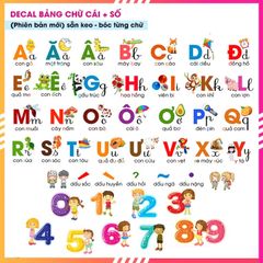 Decal chữ cái tiếng việt, decal chữ số cho bé dán tường, dán tủ, bàn