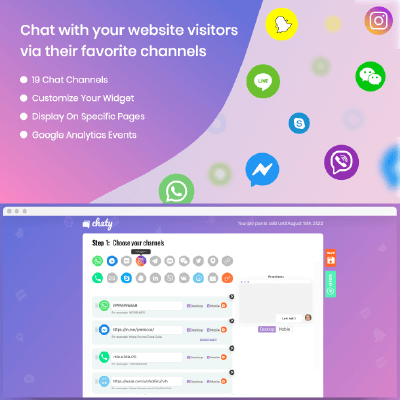  Chaty – WhatsApp, Facebook Messenger, Telegram, Email, SMS, Viber, Chat & Call button 