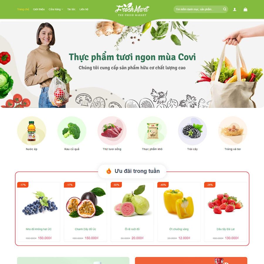  Theme Wordpress Thực Phẩm Sạch 01 
