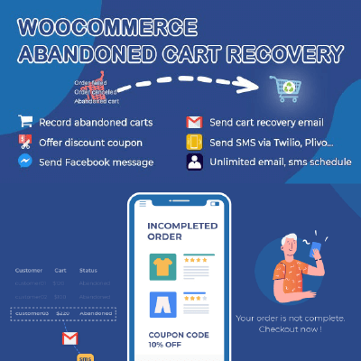  WooCommerce Abandoned Cart Recovery – Email – SMS – Facebook Messenger 