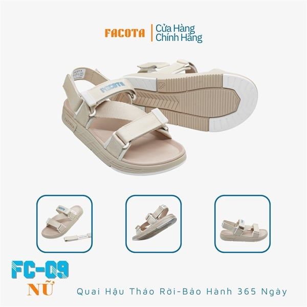 Sandal Facota 3 quai chéo đế trơn - quai hậu tháo rời 