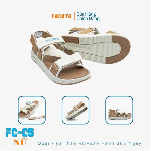  Sandal Facota 3 quai chéo đế trơn - quai hậu tháo rời 