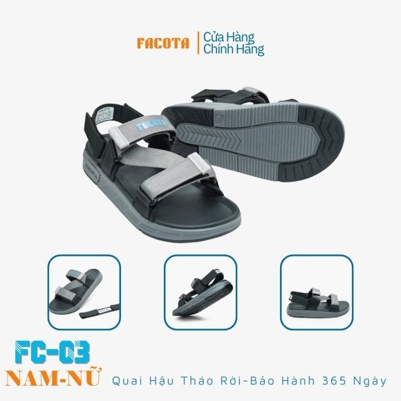  Sandal Nữ Facota 3 quai chéo đế trơn - quai hậu tháo rời 