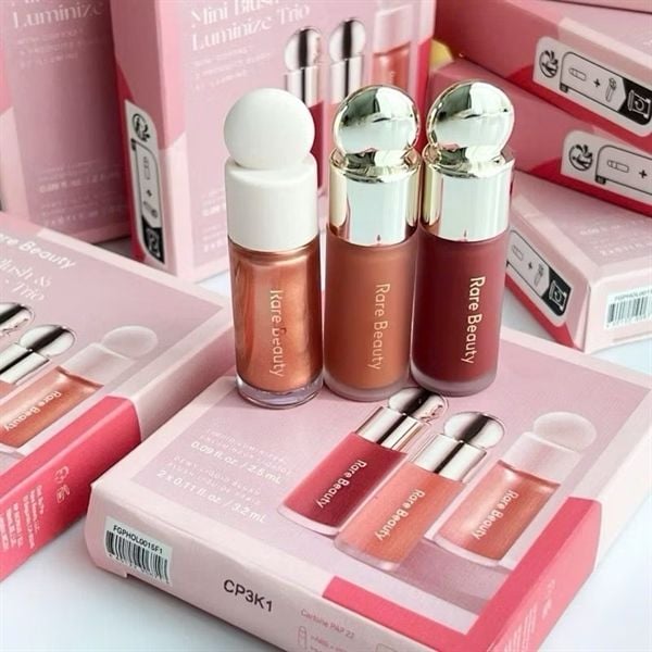 Set 3 Má Hồng Kem + Highlight Rare Beauty Mini Blush & Luminize Trio
