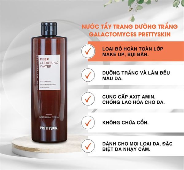 NƯỚC TẨY TRANG DƯỠNG TRẮNG PRETTYSKIN GALACTOMYCES FIRST DEEP 500ML(NK) (01/2026)