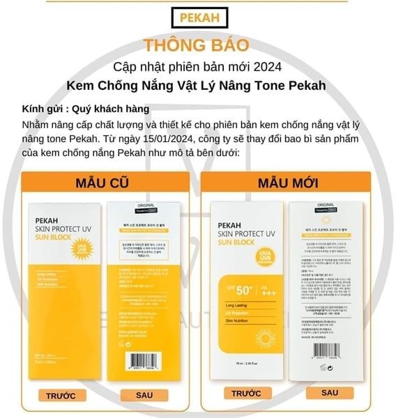 Kem Chống Nắng Nâng Tone Pekah Skin Protect UV Sun Block Hàn Quốc 70ml (18/6/2027)