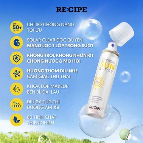 Xịt Chống Nắng Crystal Sun Spray RE:CIPE SPF50+ PA+++ Hàn Quốc 180ml