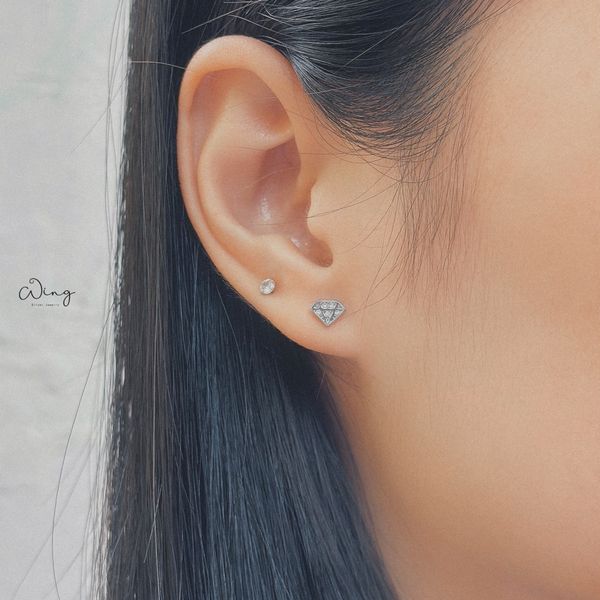  Khuyên Tai Kim Cương Gắn Đá Mini (Đôi) 