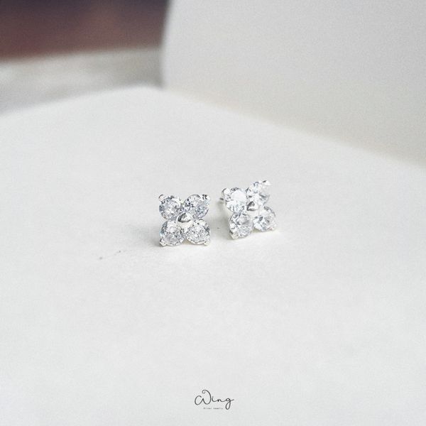  Khuyên Tai Hoa 4 Lá Đá Tròn Lớn (Đôi) 